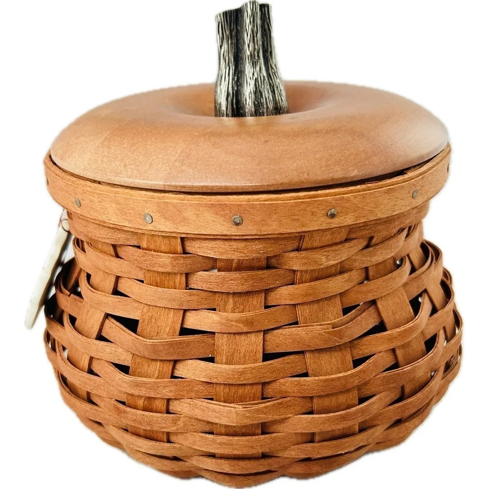 Longaberger Small CINNAMON FALL GOURD Basket w/ Lid Liner Tie-on Protector Flyer